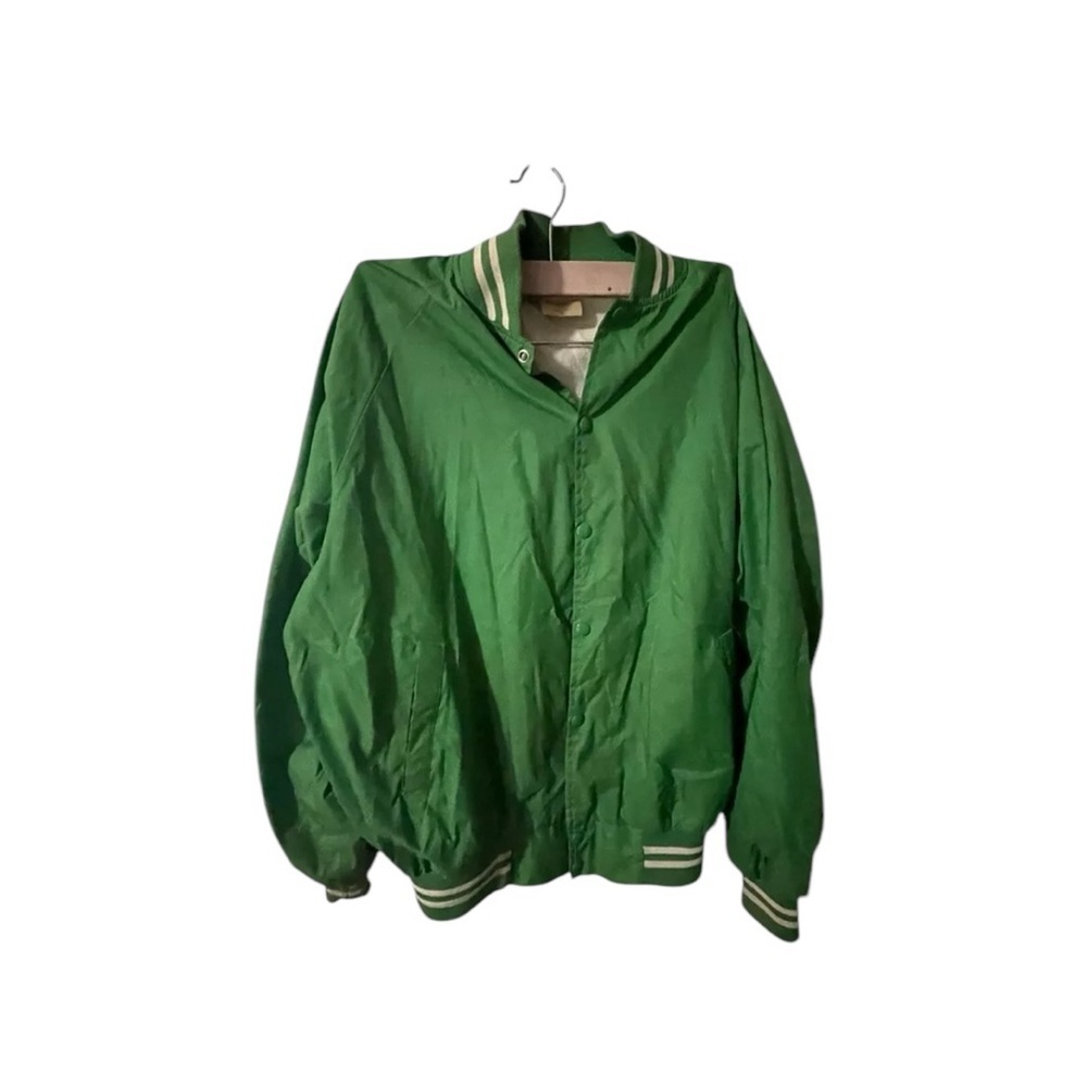 Vintage Auburn Sportswear Green Snap Button Nylon Bomber Jacket Pockets Sz XL